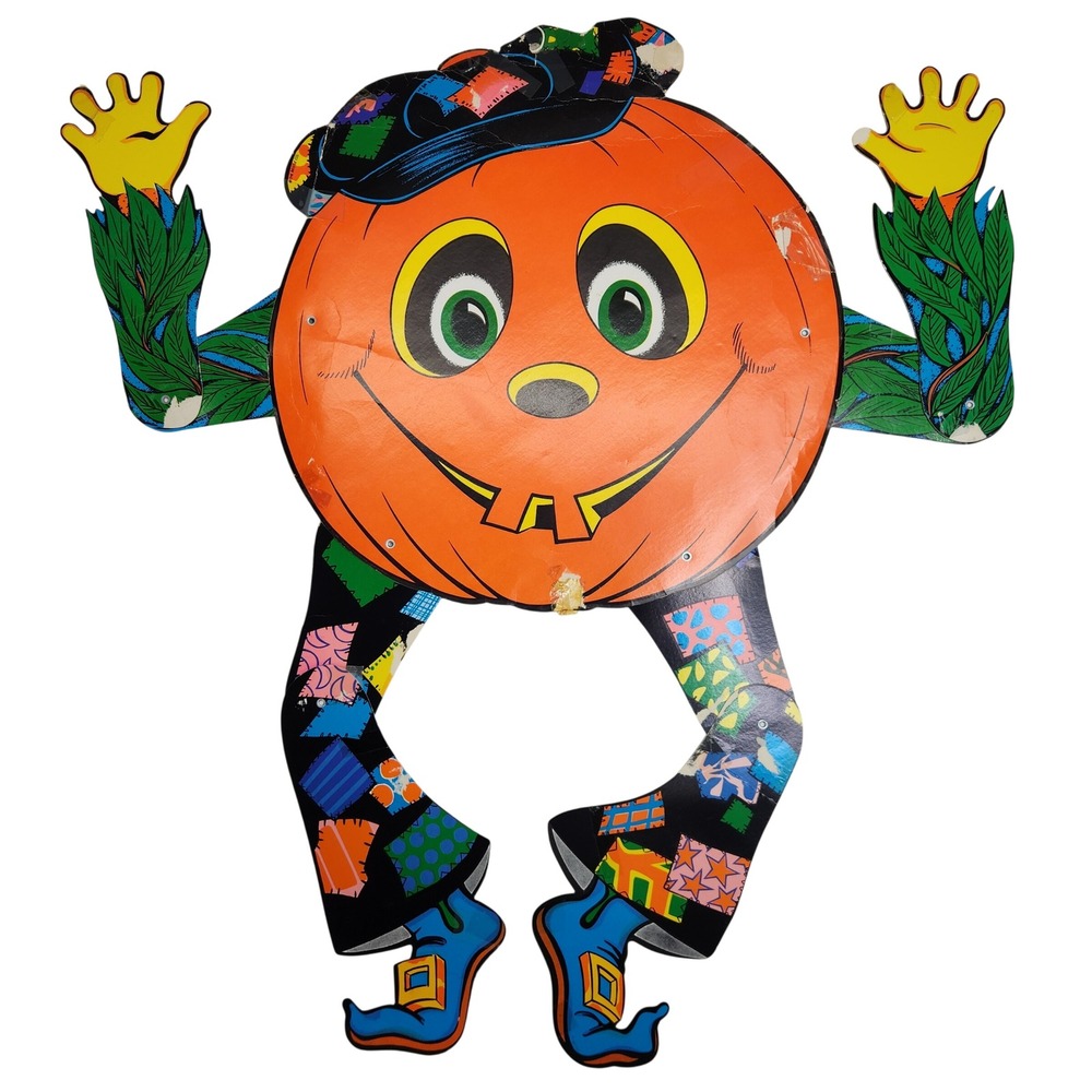 Vintage Beistle Halloween Jointed Pumpkin Man Die Cut Paper Decoration 70s